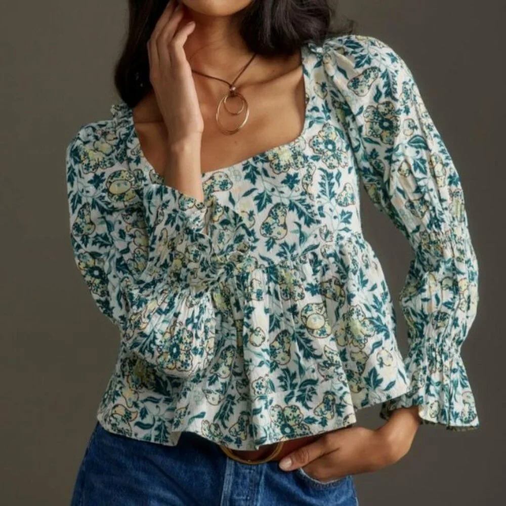 Anthropologie Pilcro Puff Renaissance Long Sleeve Babydoll Blouse Blouse‎ Size S